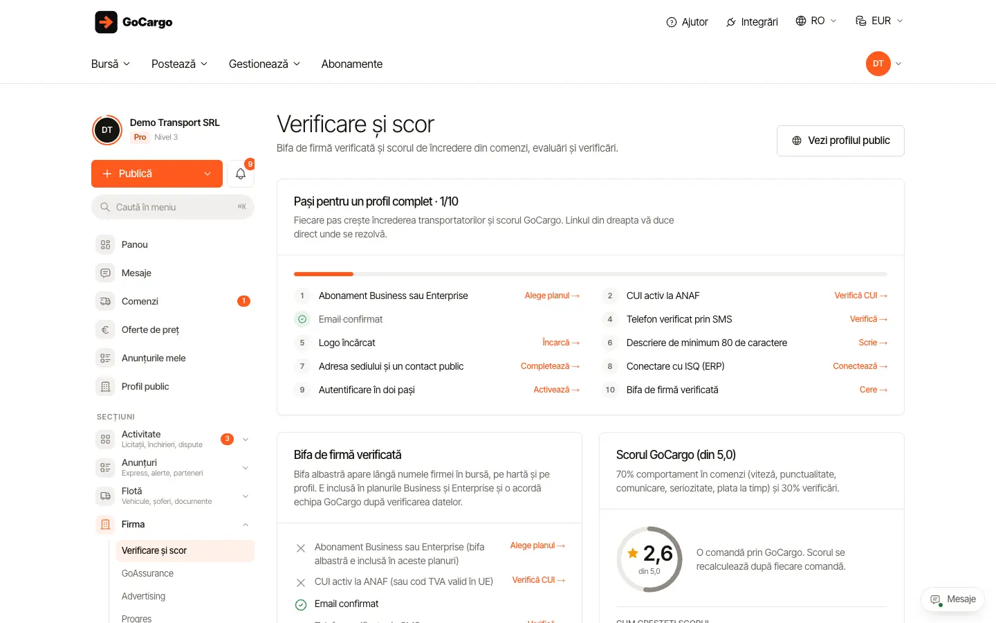 Scorul de încredere și distincțiile: Conformitatea: verificările firmei